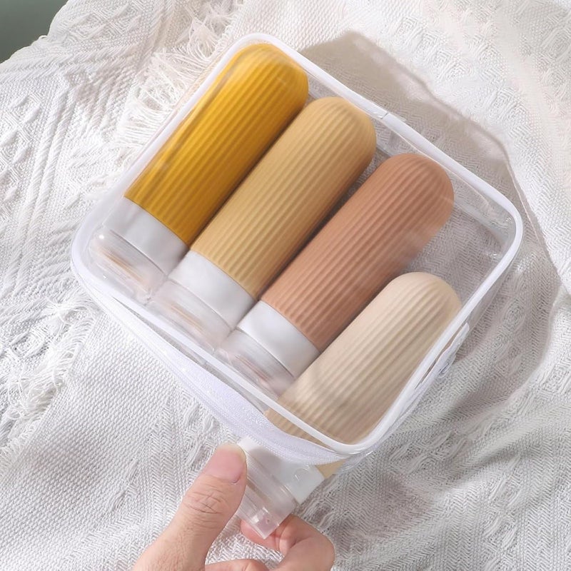 Pixelera 90 ml silicone travel bottle 4 pcs For Toiletries Shampoo Bottle Set Travel Essentials for Lotion Soap Liquid Shampoo Small Bottles Refillable Leakproof Bottles for Lotion with Storage Pouch - Image 1