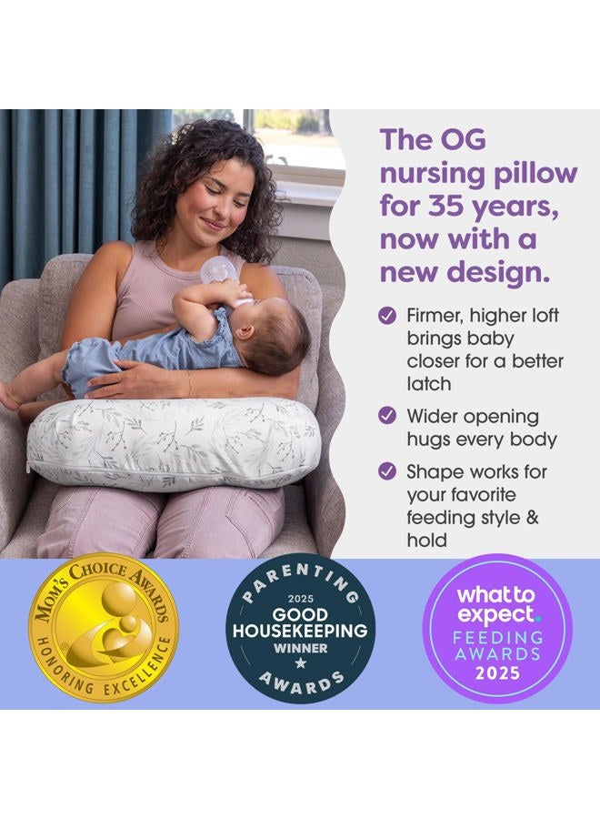 boppy Nursing Pillow - Ergonomic Bottle & Breastfeeding Pillow with High, Firm, Large Area, Water-Repellent Cushion with Washable Cover; Baby Safety Alliance Verified - Gray Gentle Leaves - Image 3