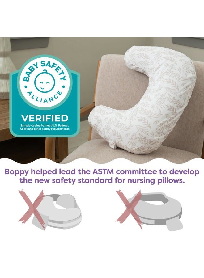 boppy Nursing Pillow - Ergonomic Bottle & Breastfeeding Pillow with High, Firm, Large Area, Water-Repellent Cushion with Washable Cover; Baby Safety Alliance Verified - Gray Gentle Leaves - Image 4