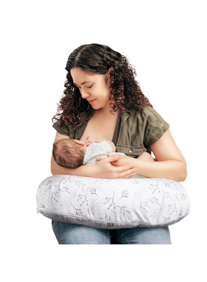 boppy Nursing Pillow - Ergonomic Bottle & Breastfeeding Pillow with High, Firm, Large Area, Water-Repellent Cushion with Washable Cover; Baby Safety Alliance Verified - Gray Gentle Leaves - Image 1