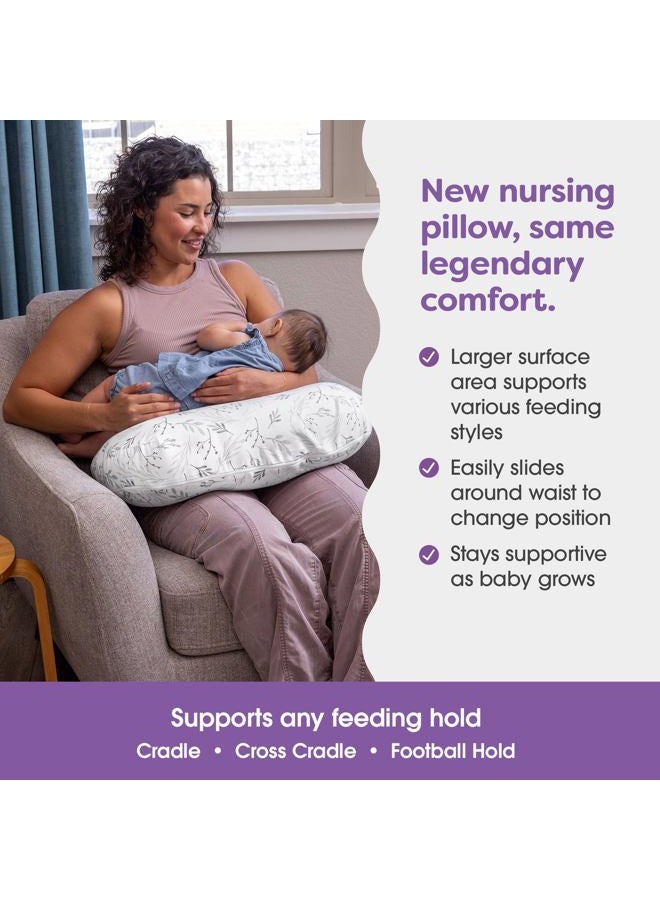 boppy Nursing Pillow - Ergonomic Bottle & Breastfeeding Pillow with High, Firm, Large Area, Water-Repellent Cushion with Washable Cover; Baby Safety Alliance Verified - Gray Gentle Leaves - Image 2