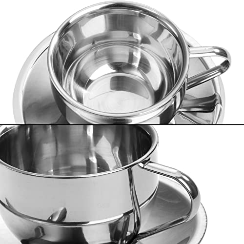Okllen 4 Pack Stainless Steel Coffee Cup Set, 6 Oz Coffee Mugs with Spoon and Saucer, Double Walled Espresso Cups Mugs for Coffee, Latte,Tea, Milk - Image 5