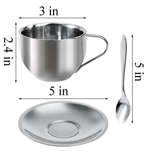 Okllen 4 Pack Stainless Steel Coffee Cup Set, 6 Oz Coffee Mugs with Spoon and Saucer, Double Walled Espresso Cups Mugs for Coffee, Latte,Tea, Milk - Image 2
