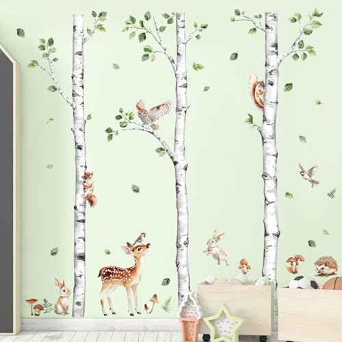 Decvictor Large Birch Tree Wall Decals, Forest Animal Wall Stickers Deer Rabbit Squirrel Owl Peel and Stick Wall Decal Waterproof Wall Art Sticker for Baby Nursery Kids Room Home Decor (H: 60.2 in) - Image 2
