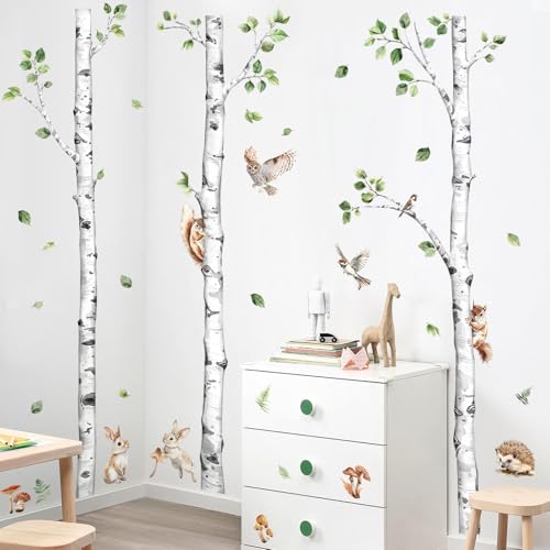 Decvictor Large Birch Tree Wall Decals, Forest Animal Wall Stickers Deer Rabbit Squirrel Owl Peel and Stick Wall Decal Waterproof Wall Art Sticker for Baby Nursery Kids Room Home Decor (H: 60.2 in) - Image 4