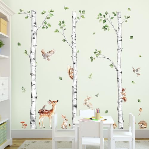 Decvictor Large Birch Tree Wall Decals, Forest Animal Wall Stickers Deer Rabbit Squirrel Owl Peel and Stick Wall Decal Waterproof Wall Art Sticker for Baby Nursery Kids Room Home Decor (H: 60.2 in) - Image 5