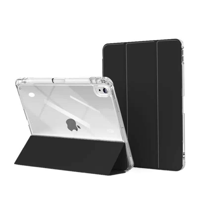 حافظة آيباد شفافة بظهر واضح لجهاز iPad Air / iPad 10.2 باللون أسود بظهر شفاف مع حامل قلم للاستخدام المنزلي للسفر للمكتب - Image 1