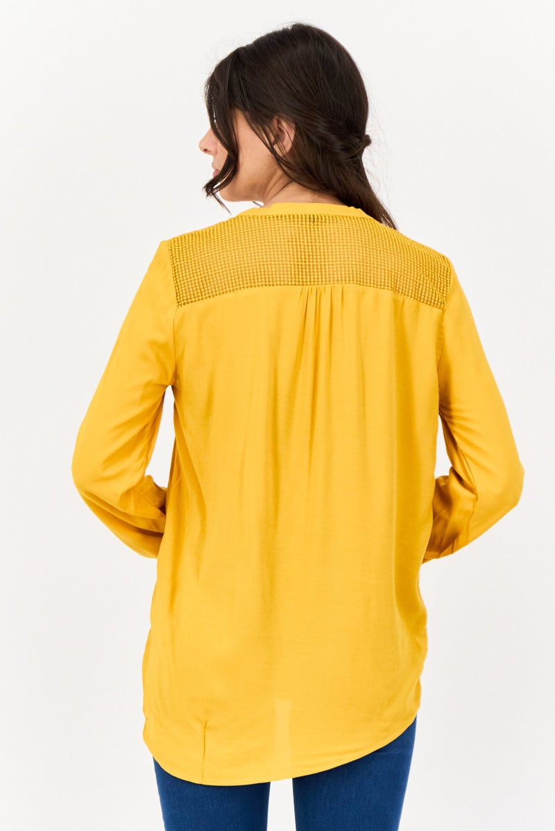 ONLY Women V Neck Long Sleeve Solid Blouse, Mustard - Image 2