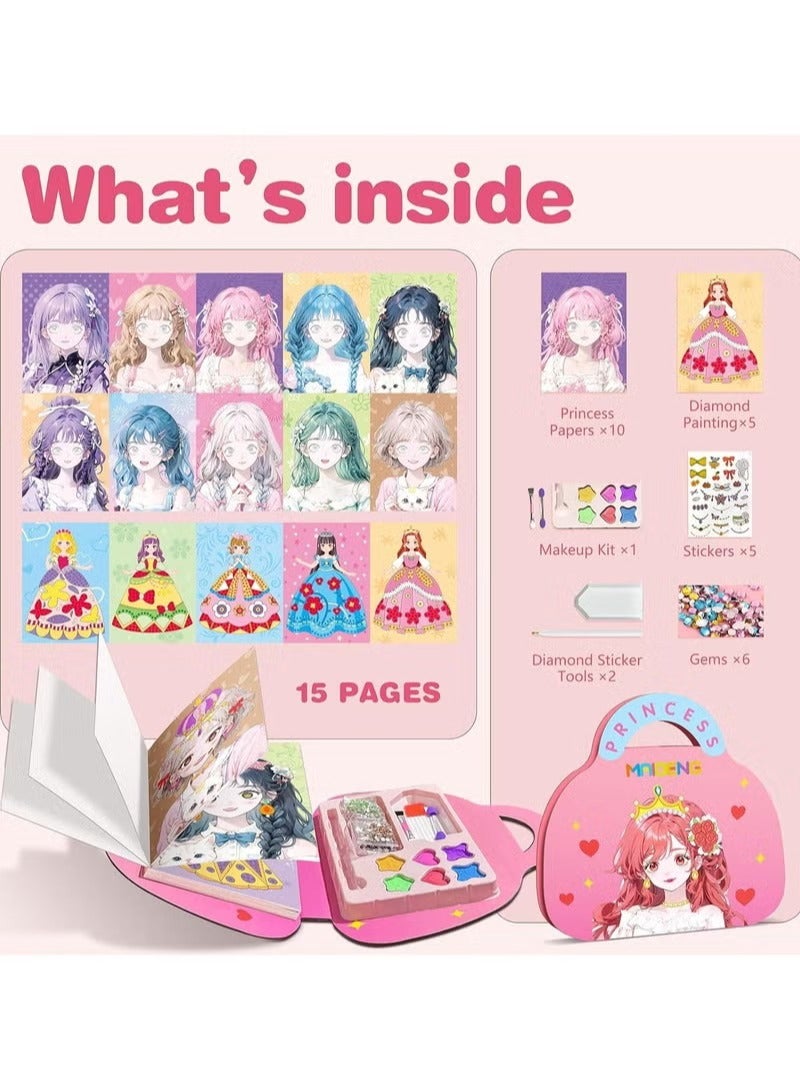 Art Craft Activity for Kids, Paper Craft Kits - Paper Makeup DIY Girls Toy Kit with Diamond Painting & Princess Dress Up Set, Ideal Birthday Gift for Girls Ages 4 5 6 7 8 9+ Year Old - Image 2