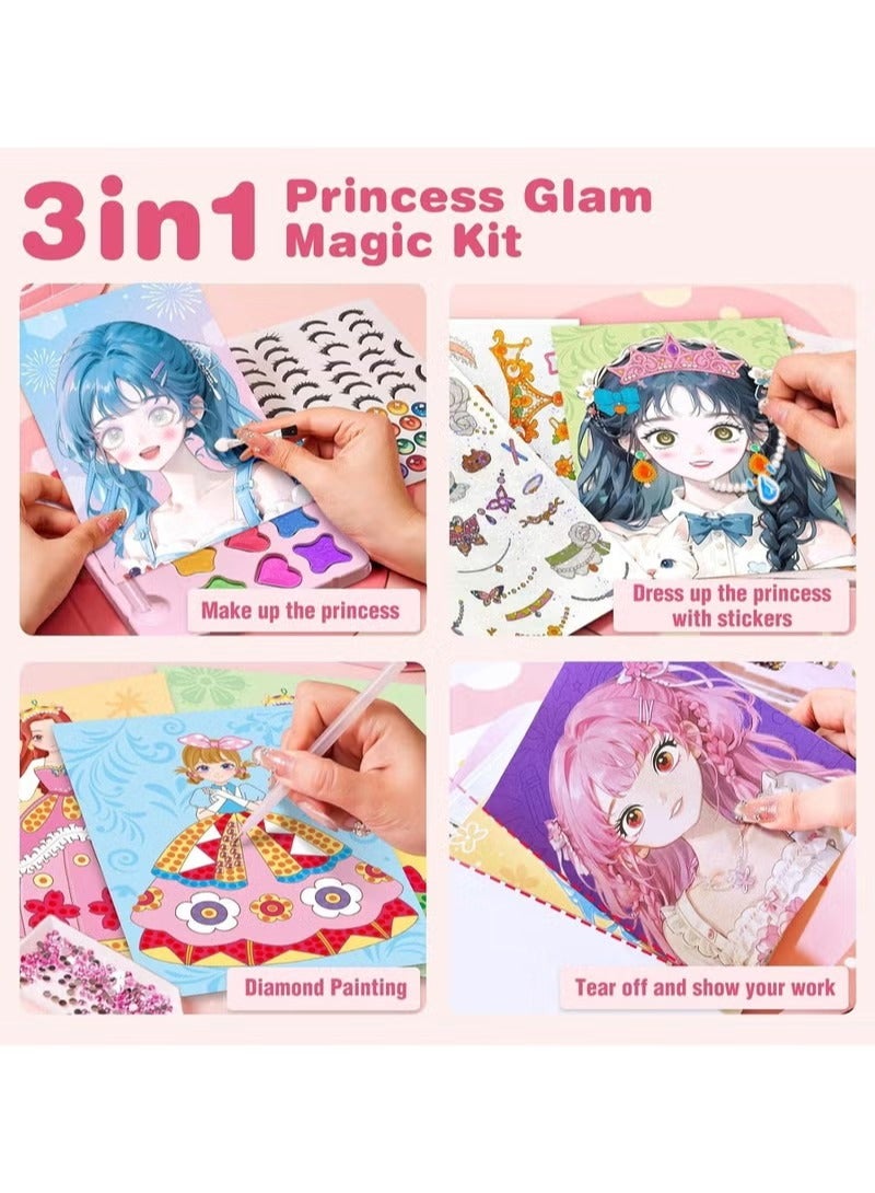 Art Craft Activity for Kids, Paper Craft Kits - Paper Makeup DIY Girls Toy Kit with Diamond Painting & Princess Dress Up Set, Ideal Birthday Gift for Girls Ages 4 5 6 7 8 9+ Year Old - Image 3