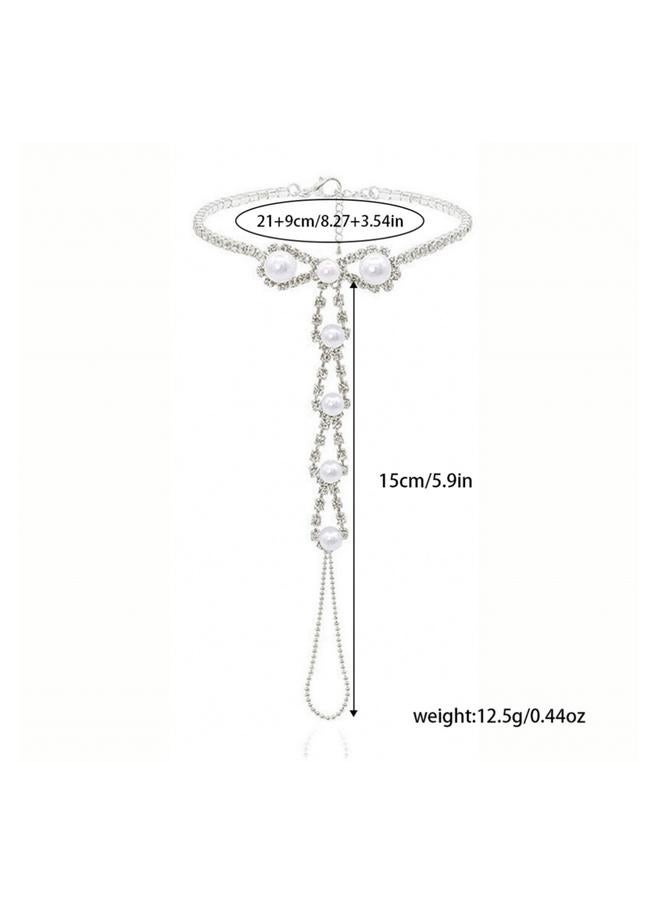 تايك تو خلخال سلسلة قدم بلؤلؤ صناعي مع خاتم إصبع القدم - Image 4