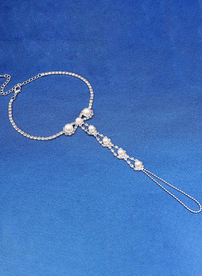 تايك تو خلخال سلسلة قدم بلؤلؤ صناعي مع خاتم إصبع القدم - Image 5