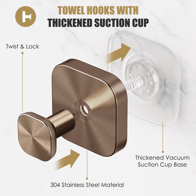 BKV Suction Cup Hooks for Shower,Heavy Duty Shower Hooks for Bathroom Wall,Glass Windows,Smooth Doors to Hang Towels,Robes,Reusable Suction Cup Wreath Hanger for Christmas Wreaths-Champagne Bronze(2 Pack) - Image 3