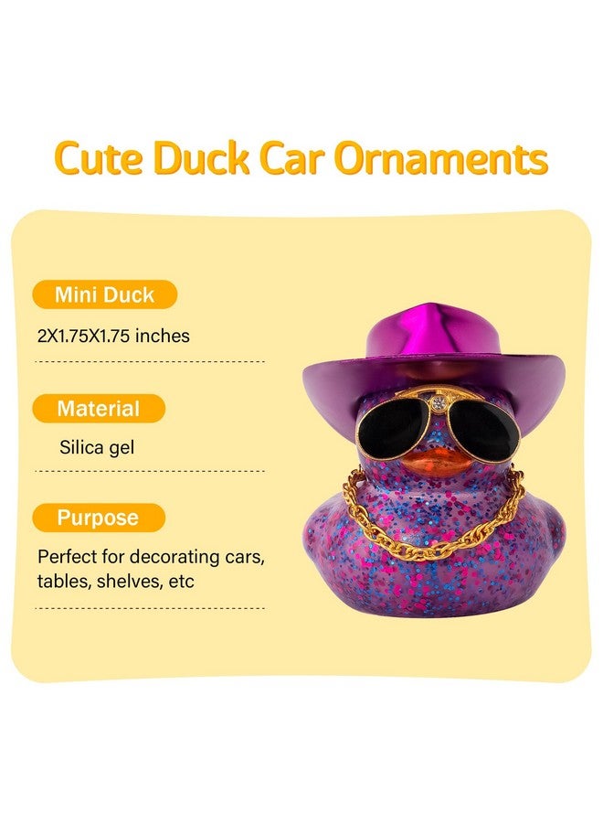 wonuu Car Rubber Duck, Dashboard Decorations Colorful Laser Cowboy Hat Ducky for Car Ornament Accessories Ducks with Hat, Necklace, Diamond Glasses (Blink Dark Purple) - Image 2