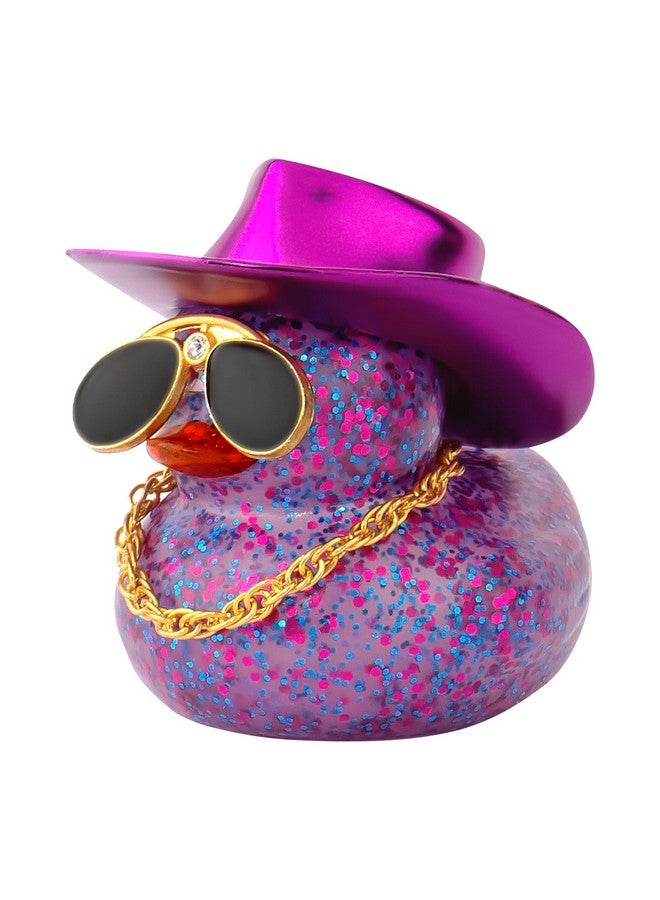 wonuu Car Rubber Duck, Dashboard Decorations Colorful Laser Cowboy Hat Ducky for Car Ornament Accessories Ducks with Hat, Necklace, Diamond Glasses (Blink Dark Purple) - Image 1