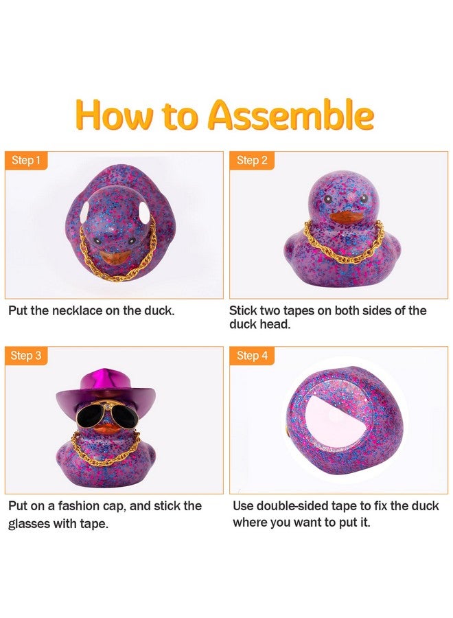wonuu Car Rubber Duck, Dashboard Decorations Colorful Laser Cowboy Hat Ducky for Car Ornament Accessories Ducks with Hat, Necklace, Diamond Glasses (Blink Dark Purple) - Image 5