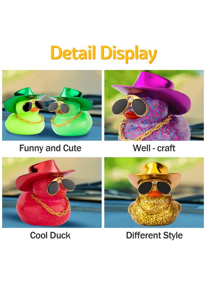 wonuu Car Rubber Duck, Dashboard Decorations Colorful Laser Cowboy Hat Ducky for Car Ornament Accessories Ducks with Hat, Necklace, Diamond Glasses (Blink Dark Purple) - Image 4