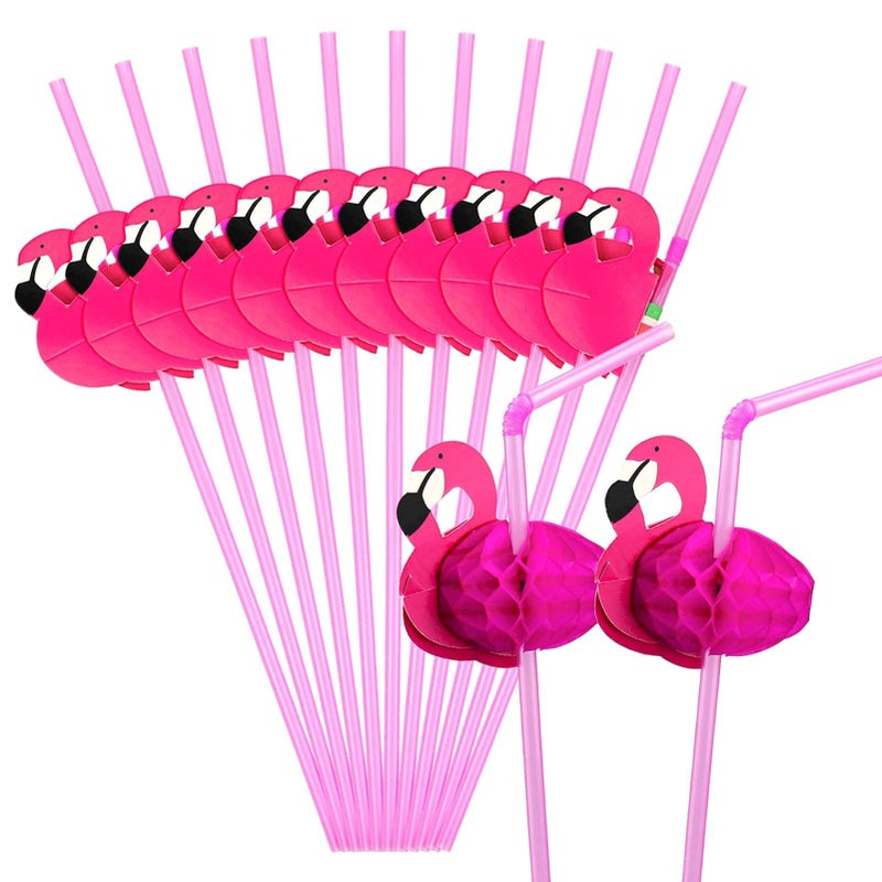 Hysagtek 50 Pcs Flamingo Straws Flamingo Drinking Straws Bachelorette Straws Bendable Cocktail Straws for Flamingo Pool Party Table Decor Birthday Wedding Tableware Decoration Rose
