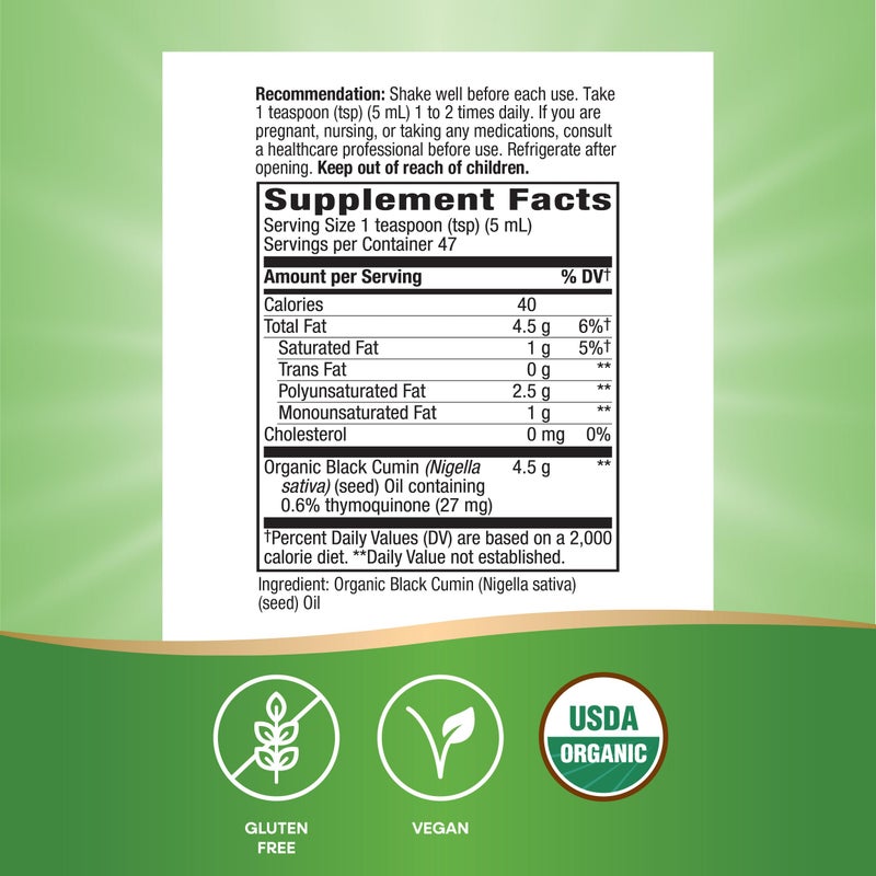 Nature's Way Organic Black Seed Oil, Supports Antioxidants Pathways*, Cold-Pressed, Vegan, Gluten Free, 8 fl oz (Packaging May Vary) - Image 5