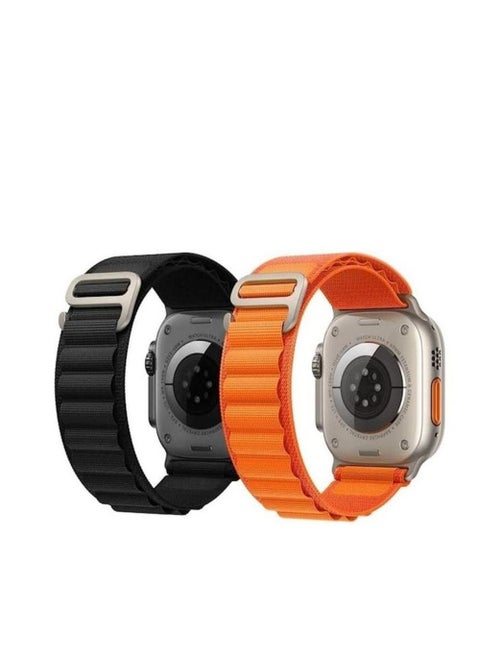 2Pack for Apple Watch Alpine Loop Band 49mm/45mm/44mm Nylon Woven Sport Strap Compatible with iWatch Series 8/Ultra/7/SE/6/5/4/3/2/3 Black/Orange