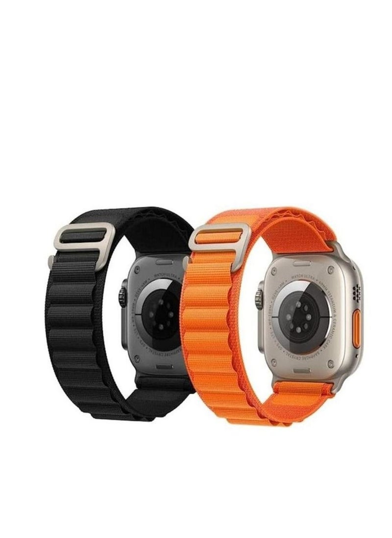 Generic - 2Pack for Apple Watch Alpine Loop Band 49mm/45mm/44mm Nylon Woven Sport Strap Compatible with iWatch Series 8/Ultra/7/SE/6/5/4/3/2/3 Black/Orange - Image 1