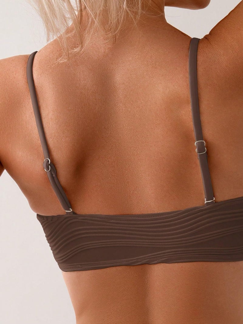 Fanuerg Women's Ribbed Bikini Sets U Wire Adjustable Spaghetti Straps Swimsuit Textured Ruched Two Piece Bathing Suit Brown S - Image 5