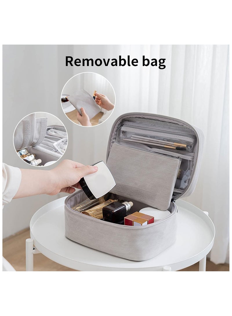 Soofam Makeup Bag, 2 in 1 Portable Cosmetic Bag, Large Capacity Travel Makeup Case Organizer,  Makeup Bags for Women Toiletry Bag for Girls Traveling with Handle and Divider (Grey) - Image 4