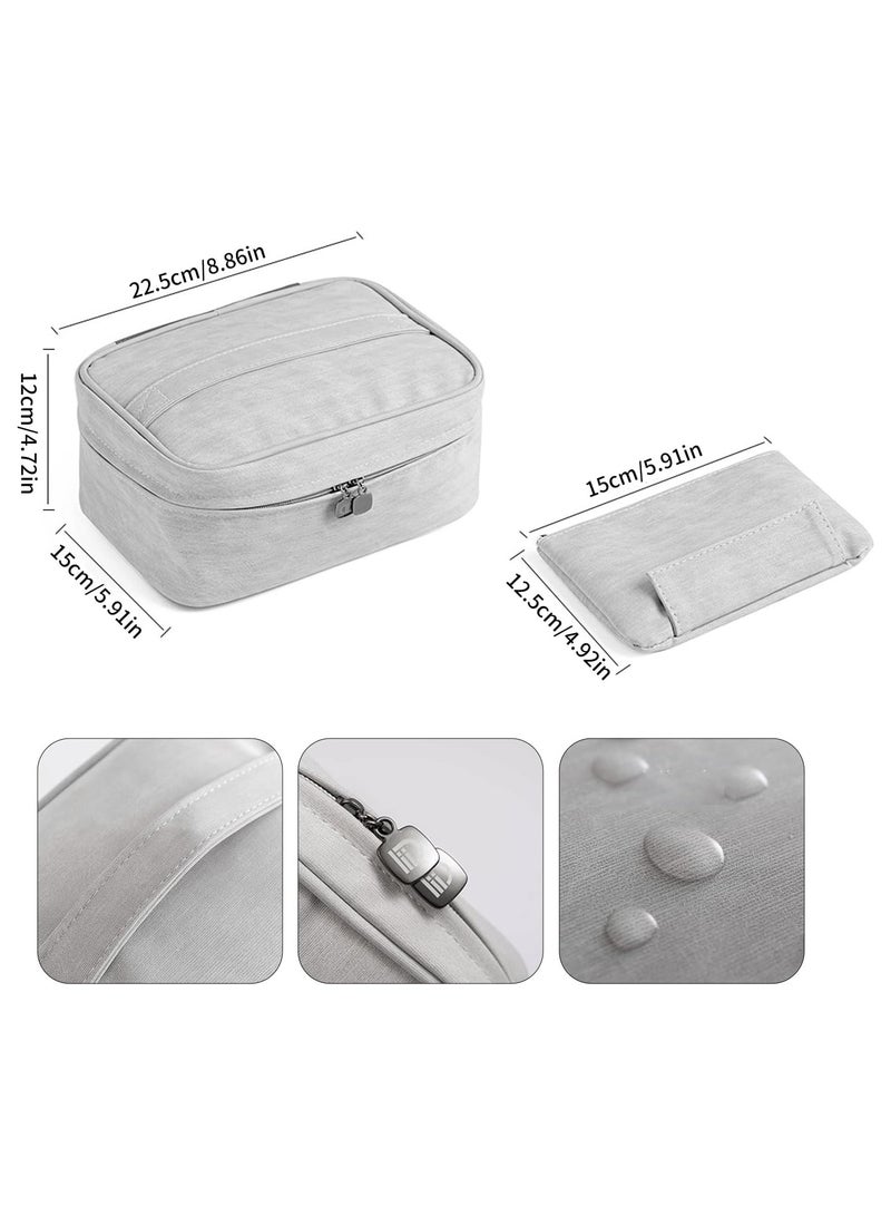 Soofam Makeup Bag, 2 in 1 Portable Cosmetic Bag, Large Capacity Travel Makeup Case Organizer,  Makeup Bags for Women Toiletry Bag for Girls Traveling with Handle and Divider (Grey) - Image 2