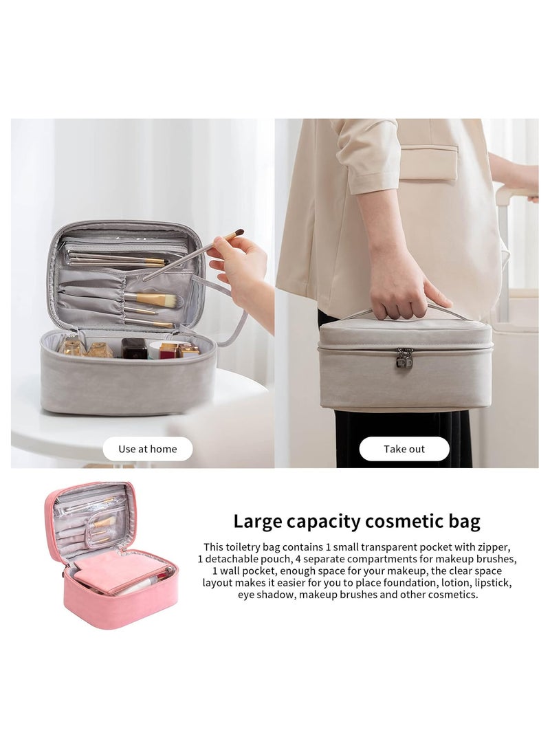 Soofam Makeup Bag, 2 in 1 Portable Cosmetic Bag, Large Capacity Travel Makeup Case Organizer,  Makeup Bags for Women Toiletry Bag for Girls Traveling with Handle and Divider (Grey) - Image 5