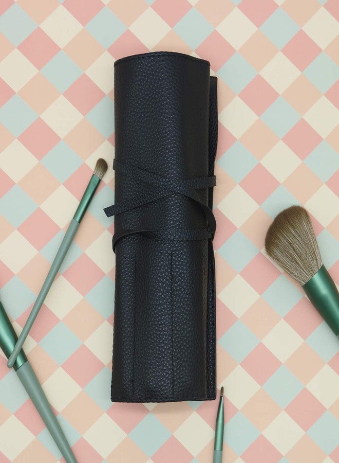 Bird&Fish Makeup Brush Case Travel, makeup brush bag，makeup brush silicone case roll up bag,Rolling Bag Storage Case PU Leather,Holder Organizer Brushes Pouch Cosmetic Bag for Travel(Black) - Image 5
