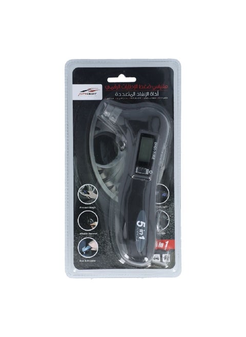 Digi-Tire 5-in-1 Car Tire Gauge with Digital LCD Display Black 331377
