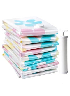 XiuWoo 10Pcs Vacuum Storage Organizer Foldable Clothes Organizer Seal Compressed Travel Saving Package with Hand Pump, for Comforters Blankets Clothes, Multicolor  - Image 1