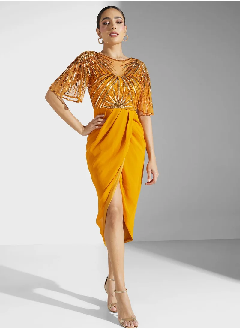 Virgos Lounge Asymmetrical Hem Embellished Dress