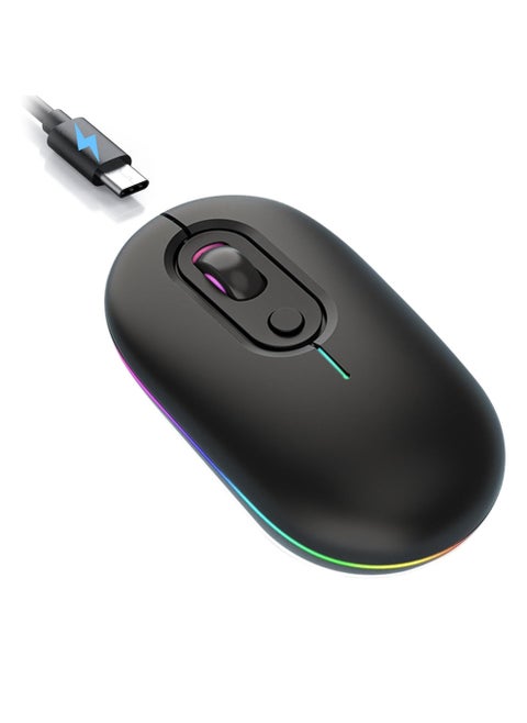 Rechargeable Wireless Mouse, Portable and Color Backlit Mouse, 2.4GHz and Bluetooth Mouse with Mini USB Receiver, Compatible with PC/Mac/Andriod/iPad/Laptop