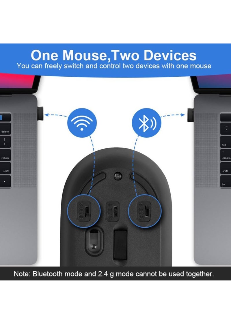 Rechargeable Wireless Mouse, Portable and Color Backlit Mouse, 2.4GHz and Bluetooth Mouse with Mini USB Receiver, Compatible with PC/Mac/Andriod/iPad/Laptop