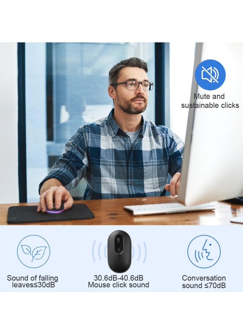 Rechargeable Wireless Mouse, Portable and Color Backlit Mouse, 2.4GHz and Bluetooth Mouse with Mini USB Receiver, Compatible with PC/Mac/Andriod/iPad/Laptop