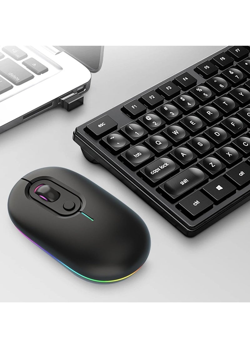 Rechargeable Wireless Mouse, Portable and Color Backlit Mouse, 2.4GHz and Bluetooth Mouse with Mini USB Receiver, Compatible with PC/Mac/Andriod/iPad/Laptop