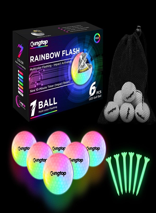 KINGTOP RainbowFlash Glow in The Dark Golf Balls - Multicolor Flashing LED Golf Ball Light up Backyard Putting Green, 10-Minute Reset Timer - with Glow Tees and Organizer Bag for Night Golfing - Image 1