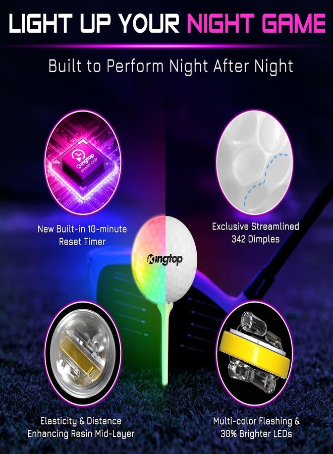 KINGTOP RainbowFlash Glow in The Dark Golf Balls - Multicolor Flashing LED Golf Ball Light up Backyard Putting Green, 10-Minute Reset Timer - with Glow Tees and Organizer Bag for Night Golfing - Image 4