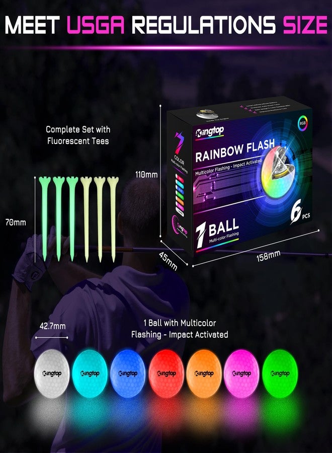 KINGTOP RainbowFlash Glow in The Dark Golf Balls - Multicolor Flashing LED Golf Ball Light up Backyard Putting Green, 10-Minute Reset Timer - with Glow Tees and Organizer Bag for Night Golfing - Image 5