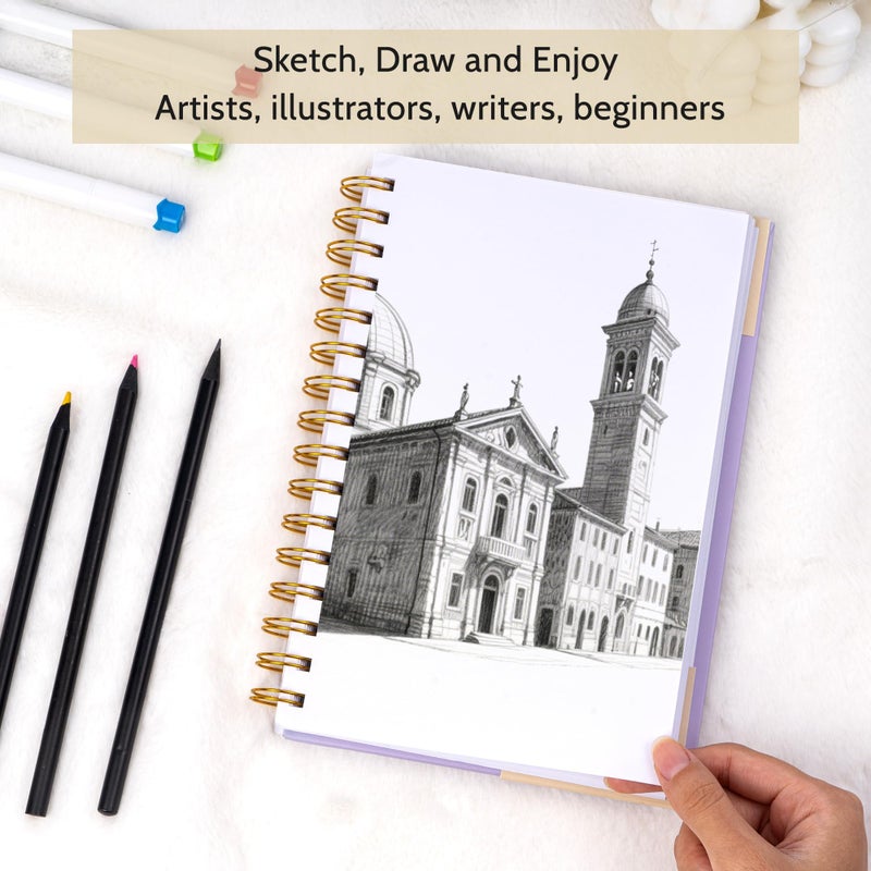 Yoment 5.5" x 8.5" Sketch Book, Small Sketchbook for Drawing, 100 Sheets(68 lb/100gsm) Hardcover Spiral Sketch Pad for Kids with Pencil Art Sketchbook Drawing Paper Pad Book for Adults Artists,Purple - Image 3