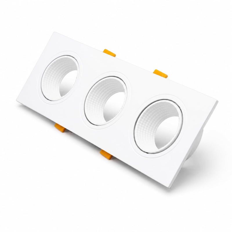 Triple Recessed Spotlight Frame, White Flat Anti-Glare Design, 3-Light Ceiling Spot Holder
