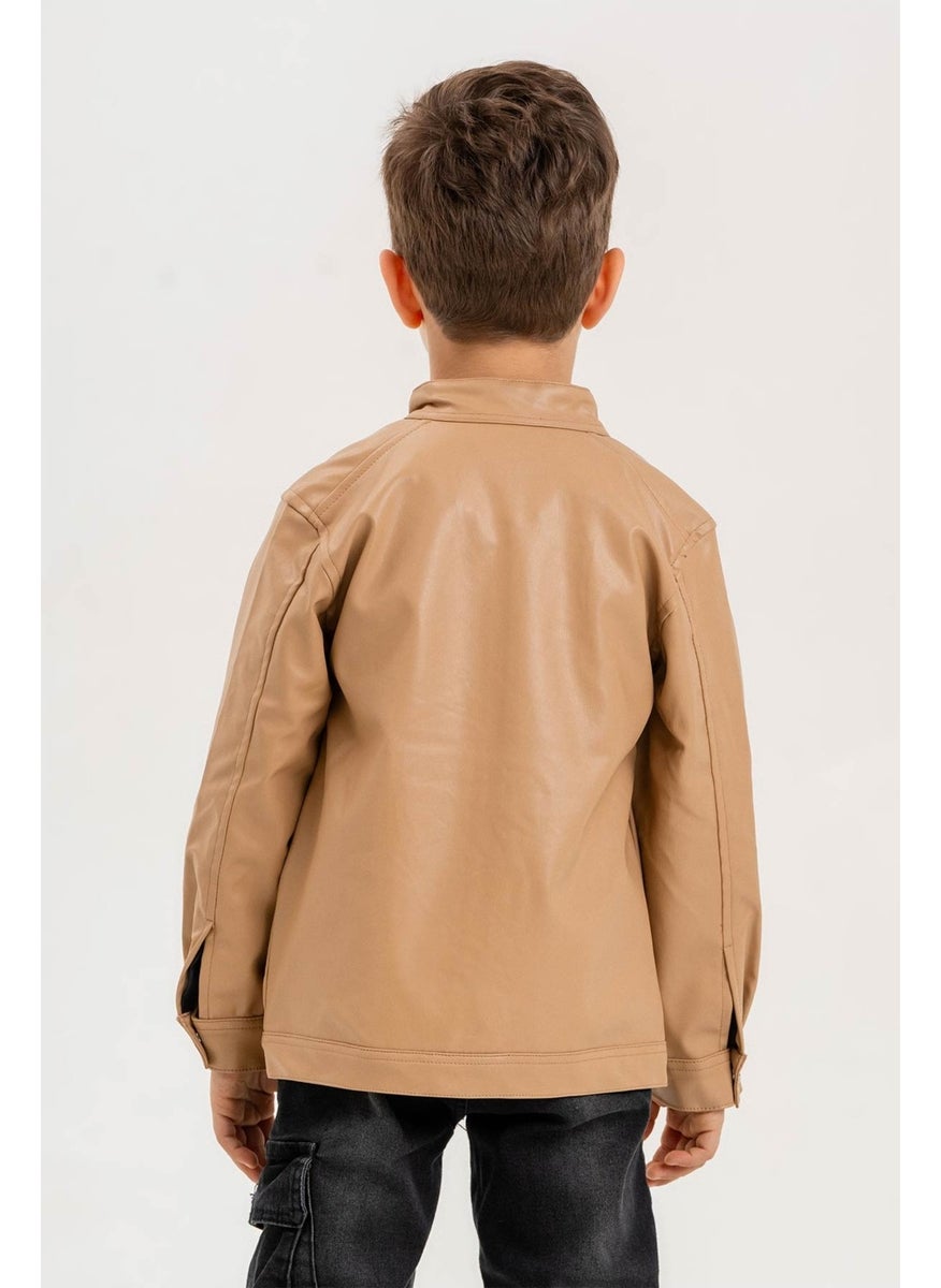 Gold Class Kidswear جاكيت جلد للأولاد بسحاب  - Image 4