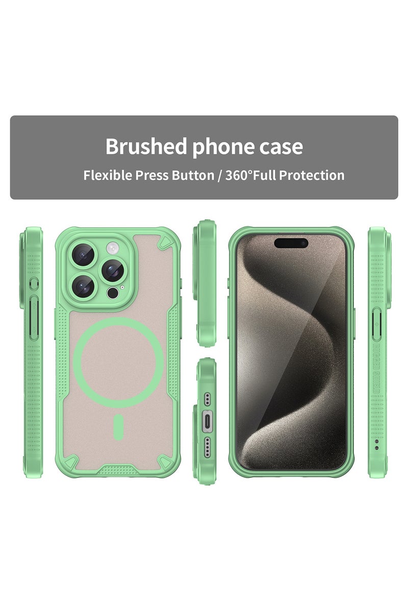 Cover For iPhone 15 Pro Max Armor Glaze MagSafe Magnetic Phone Case Raised edges around the screen and camera lens help prevent scratches - Green - Image 2