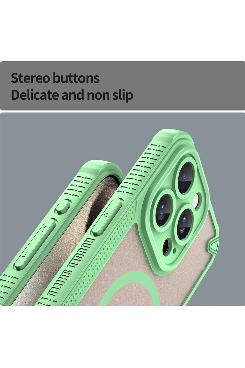 Cover For iPhone 15 Pro Max Armor Glaze MagSafe Magnetic Phone Case Raised edges around the screen and camera lens help prevent scratches - Green - Image 4