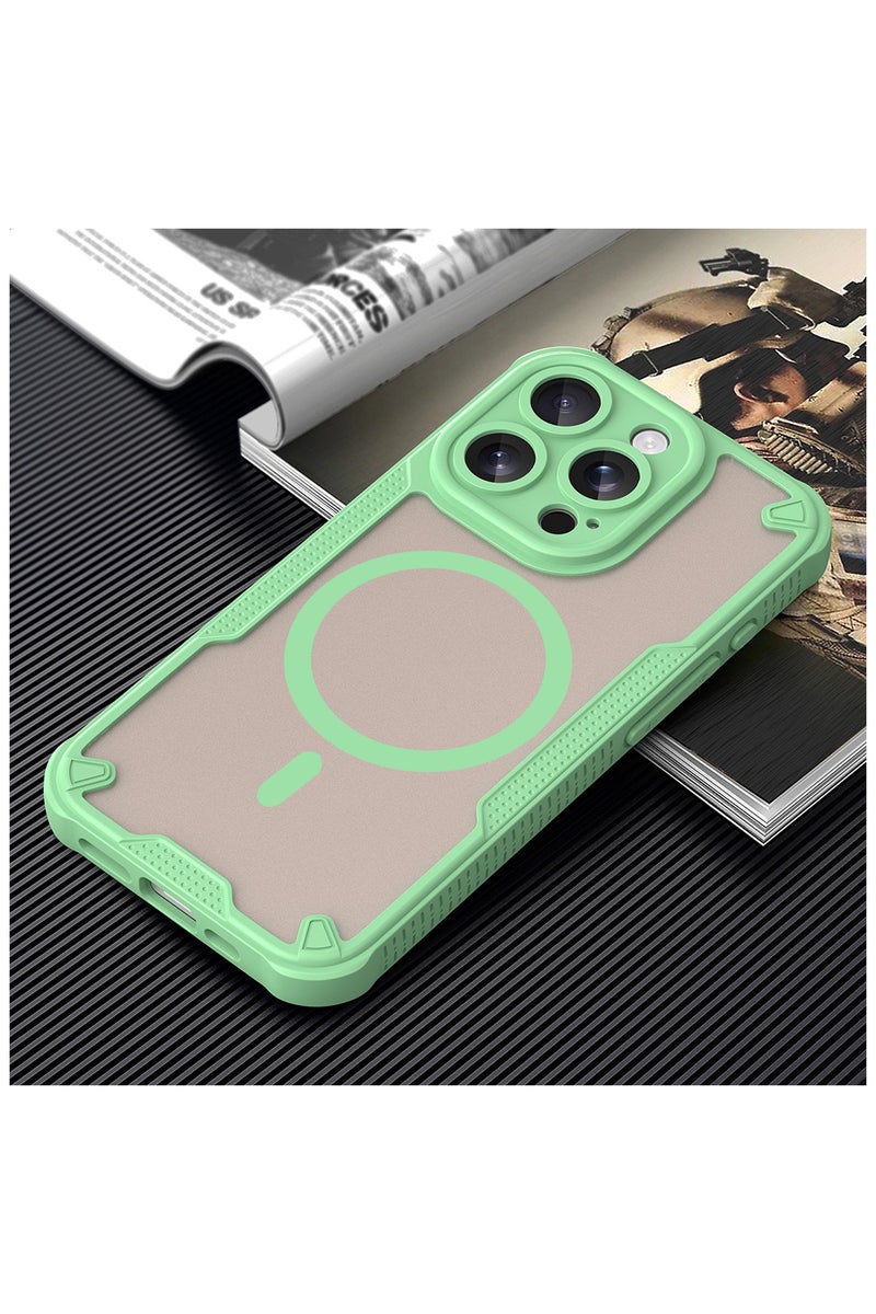 Cover For iPhone 15 Pro Max Armor Glaze MagSafe Magnetic Phone Case Raised edges around the screen and camera lens help prevent scratches - Green - Image 3
