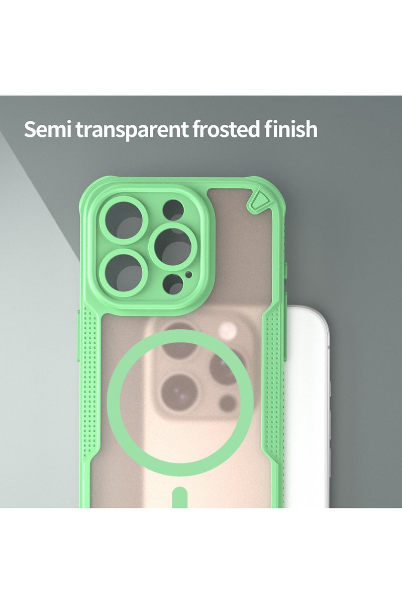 Cover For iPhone 15 Pro Max Armor Glaze MagSafe Magnetic Phone Case Raised edges around the screen and camera lens help prevent scratches - Green - Image 5