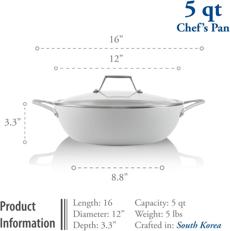 Techef - CeraTerra, 5 Qt / 12-in Ceramic Nonstick All Purpose Chef Pan with Cover, (PTFE and PFOA Free Ceramic Exterior & Interior), Oven & Dishwasher Safe, Made in Korea, Grey/Silver (5 Qt Chef Pan) - Image 5