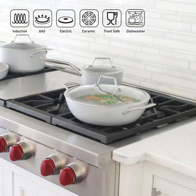 Techef - CeraTerra, 5 Qt / 12-in Ceramic Nonstick All Purpose Chef Pan with Cover, (PTFE and PFOA Free Ceramic Exterior & Interior), Oven & Dishwasher Safe, Made in Korea, Grey/Silver (5 Qt Chef Pan) - Image 4