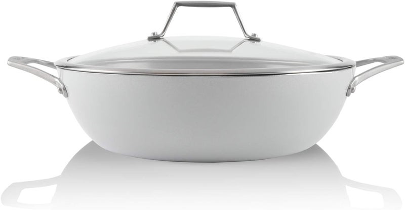 Techef - CeraTerra, 5 Qt / 12-in Ceramic Nonstick All Purpose Chef Pan with Cover, (PTFE and PFOA Free Ceramic Exterior & Interior), Oven & Dishwasher Safe, Made in Korea, Grey/Silver (5 Qt Chef Pan) - Image 1